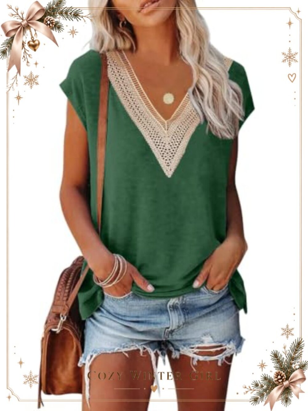 Cap Sleeve Lace V Neck Loose Fit Tunic Summer Top